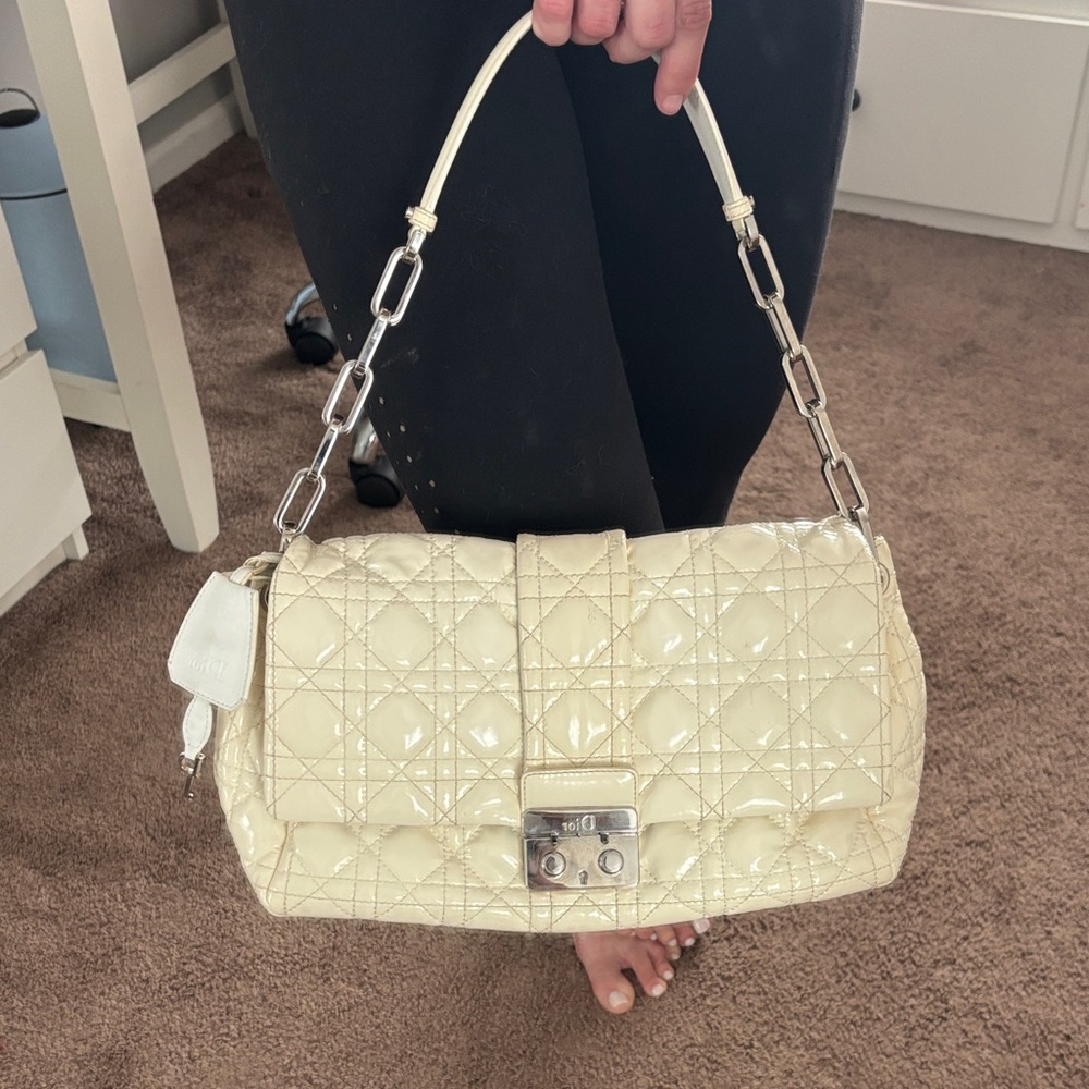 Dior Cream Patent Quilted Shoulder Bag - Picture 12 of 12